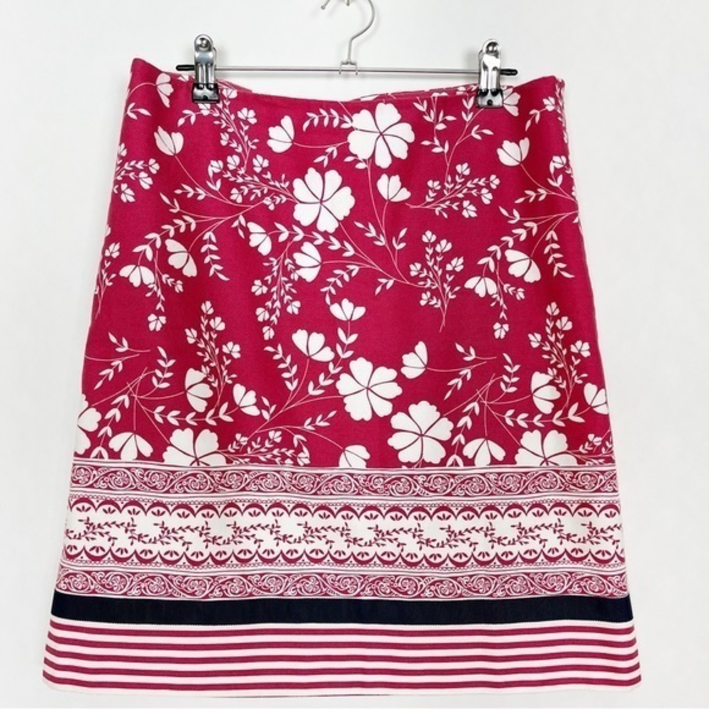 Anne Taylor Loft‎ Cotton Raspberry Red & White Floral A-Line Skirt Lined Size 4